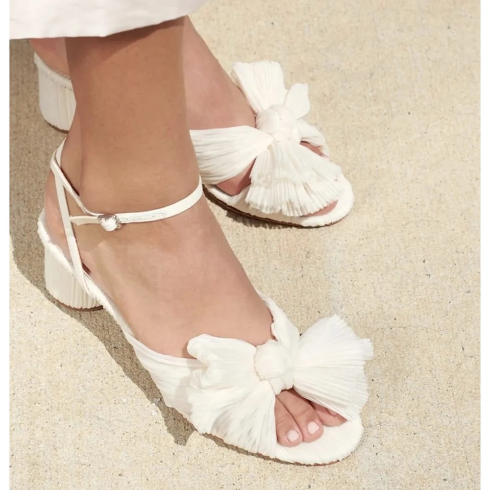 Loeffler Randall Dahlia Women's Heels Sandals White Pearl Pleated Bow Heel US 6